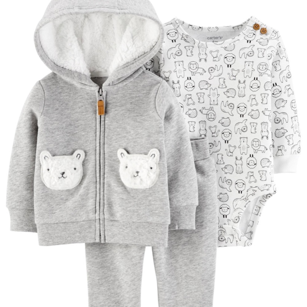 Carter’s NWT 3 piece warm set bears zip up hoodie